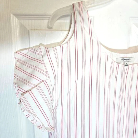 NWOT Madewell Rose Stripe White Summer Dress Open Shoulder Ruffle Sleeve Small - Picture 3 of 7